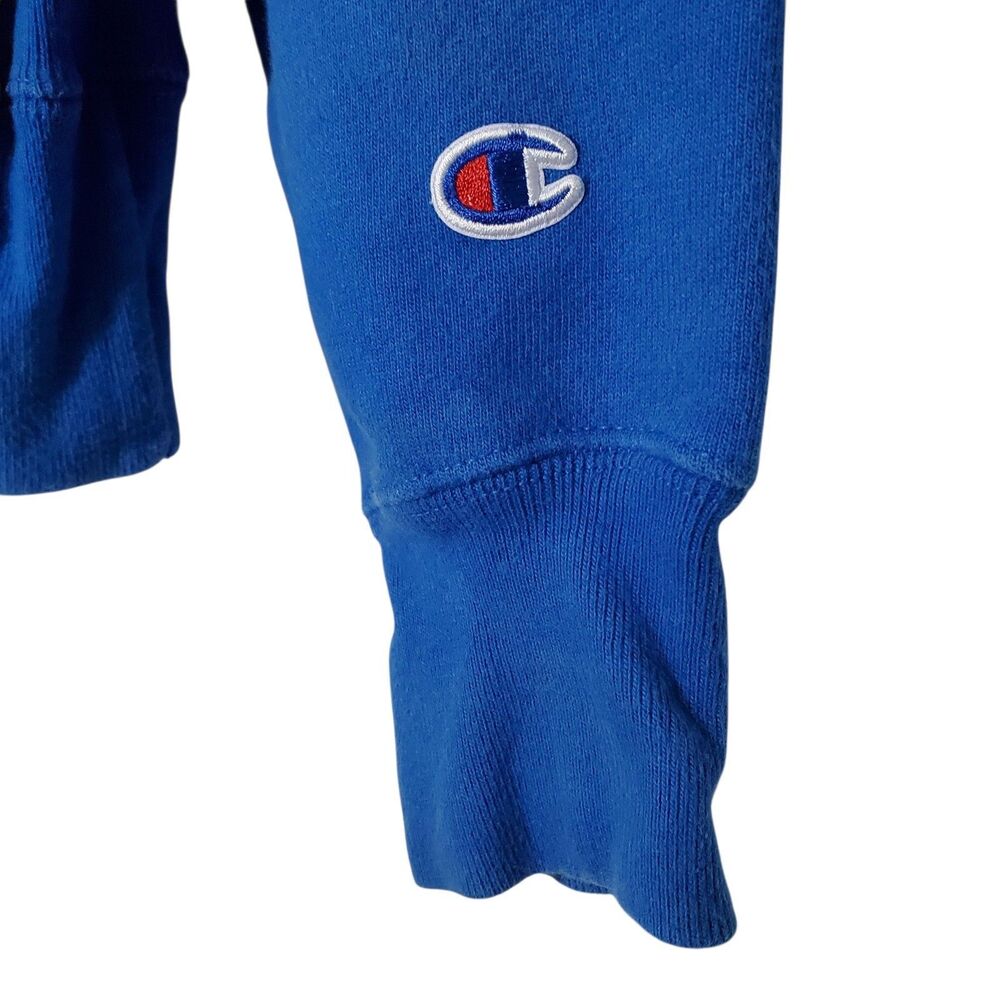 Champion Reverse Weave Hoodie Size M Spellout Logo Retro Throwback Blue Mens - Picture 3 of 11